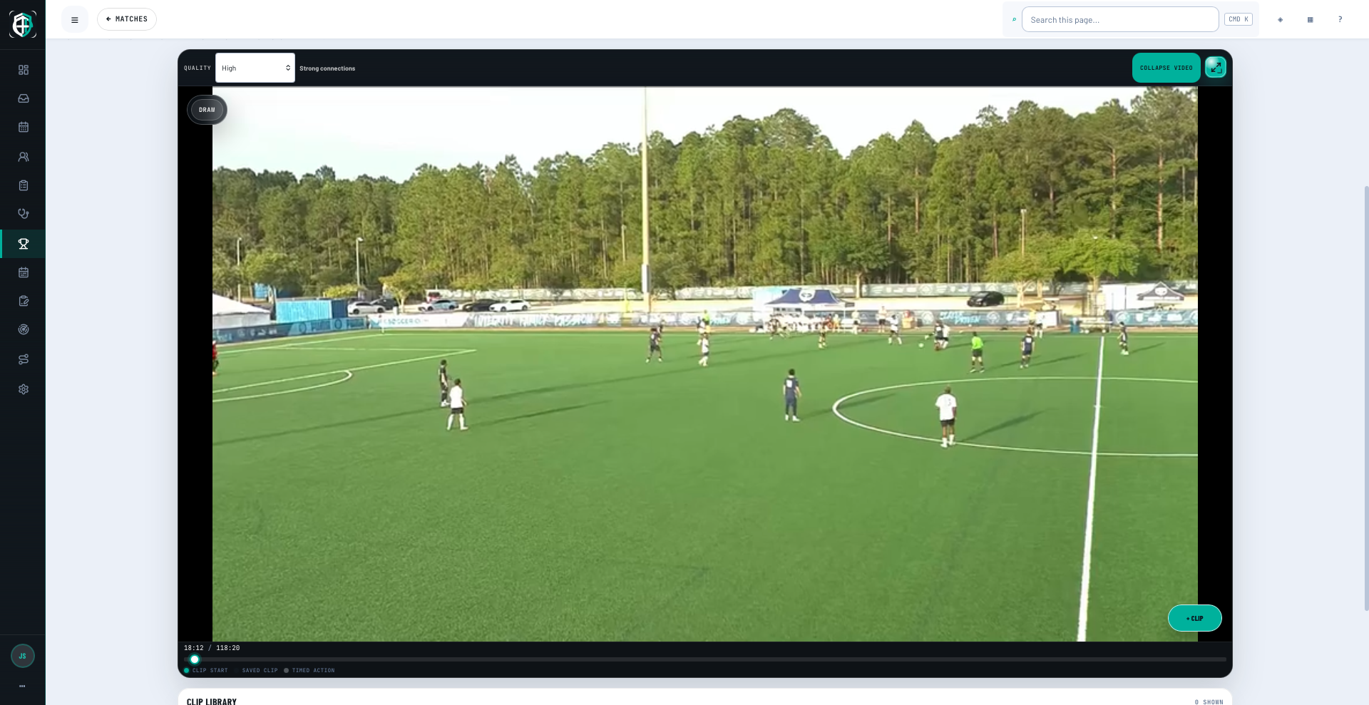 OneClub Quick Action match film view with playback, drawing and clip controls
